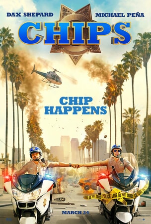Michael Peña and Dax Shepard on motorcycles in CHiPs
