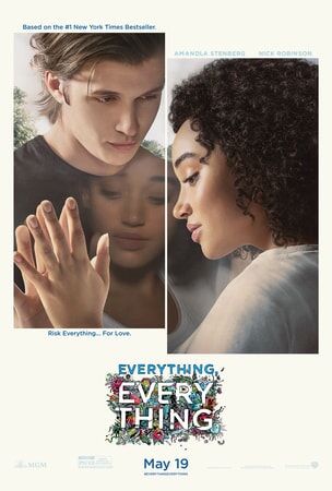 Amandla Stenberg and Nick Robinson looking through a window in poster art for Everything Everything