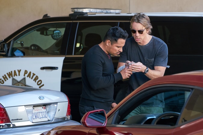 MICHAEL PEÑA as Ponch and DAX SHEPARD as Jon in Warner Bros. Pictures' action comedy "CHiPS," a Warner Bros. Pictures release.