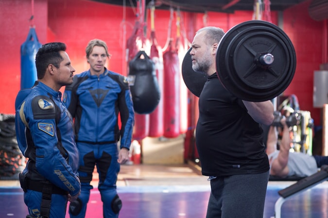 MICHAEL PEÑA as Ponch, DAX SHEPARD as Jon and VINCENT D'ONOFRIO as Ray Kurtz in Warner Bros. Pictures' action comedy "CHiPS," a Warner Bros. Pictures release.