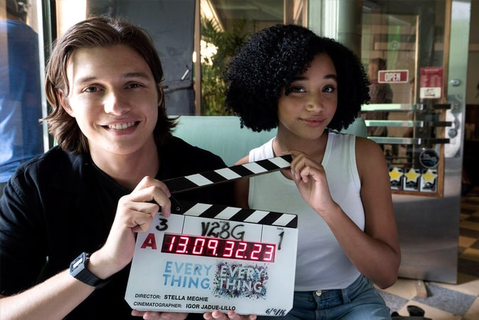 NICK ROBINSON and AMANDLA STENBERG on the set of the Warner Bros. Pictures and Metro-Goldwyn-Mayer Pictures romantic drama "EVERYTHING, EVERYTHING," a Warner Bros. Pictures release.