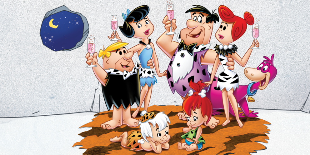 A FLINTSTONE FAMILY CHRISTMAS, Dino the Dinosaur (front), standing from  left: Wilma Flintstone, Fred Flintsone, Stoney (top Stock Photo - Alamy