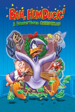 Bah Humduck! A Looney Christmas - Daffy in a purple dressing gown with the Looney gang behind