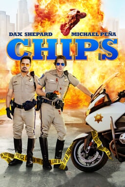 CHiPs (2017) - Michael Peña as Ponch and Dax Shepard as Jon in sheriff uniform while explosion
