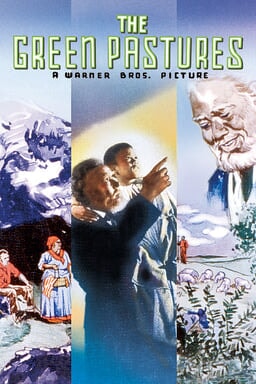 The Green Pastures - Three column pictures of drawings of mountain, an African American man and son
