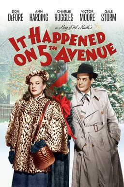 It Happened on 5th Avenue - Gale Strom and Don Defore glancing at each other by the pole on winter