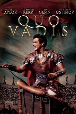 Quo Vadis - Robert Taylor in gladiator gear with names above Deborah Kerr, Leo Genn, Peter Ustinov