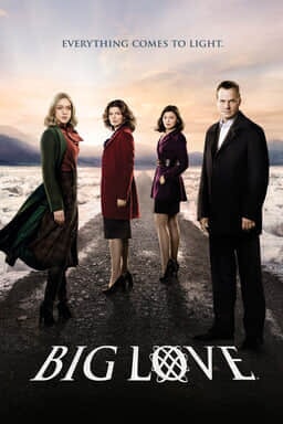 Big Love: Season 5 - Four main cast looking into camera wearing fall outfit in snow road