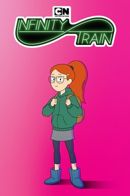 Infinity Train: Volume 1 - Tulip with red hair holding onto orange backpack with green sweater