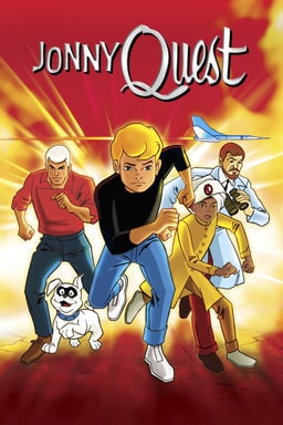 Jonny Quest: Season 1 - Jonny Quest and cast running towards camera with explosion behind