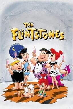 The Flintstones: Season 6 - Family on tiger rug holding champagne with night sky outside