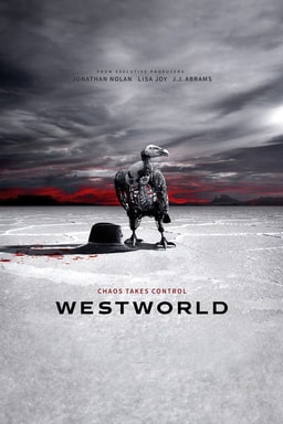 Vulture standing next to a hat with blood droplets. Logo below and phrase "Chaos Takes Control"