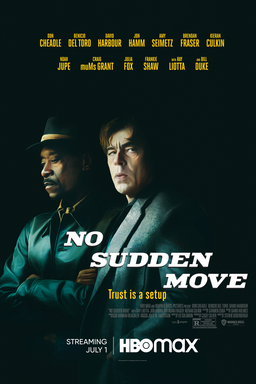 No Sudden Move - DON CHEADLE as Curtis Goynes and BENICIO DEL TORO as Ronald Russo on black bg