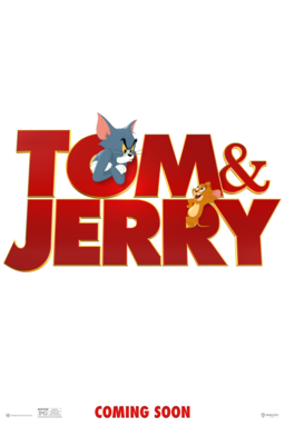 Tom & Jerry - in red text and tom peeking from "O" and Jerry peaking from "R"