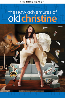 Julia Louis-Dreyfus as Christine Campbell with skirt blowing as papers flying in the living room