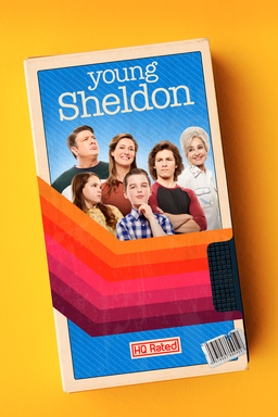 Young Sheldon: Season 4 - cast gathered around on blue background on a brochure looking card